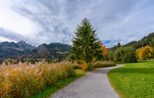 Autumn In The Eastern Foothills Of The Alps (Foralpen) On The Shores Of Lake Schwarzsee And The Alpine Valley Of The Brekka Abis Formed By Glaciers.