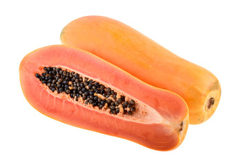 Wall Mural - Ripe papaya fruit with slice half isolated on white background.