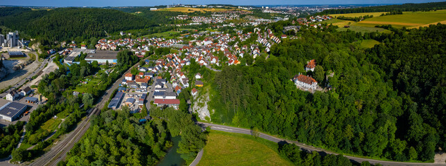 Wall Mural - Aerial view of the city Blaustein close to ulm in Germany on a sunny spring day.