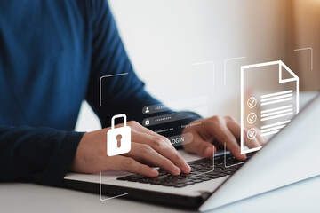 concept of cyber security, information security and encryption, secure access to user's personal inf