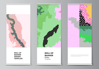 Wall Mural - Vector layout of roll up mockup design templates for vertical flyers, flags design templates, banner stands, advertising. Japanese pattern template. Landscape background decoration in Asian style.