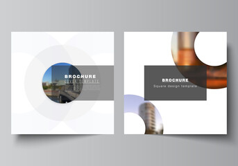 Vector layout of two square format covers templates for brochure, flyer, magazine, cover design, book design, brochure cover. Background template with rounds, circles for IT, technology. Minimal style