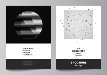 Wall Mural - Vector layout of A4 cover mockups templates for brochure, flyer layout, booklet, cover design, book design. Abstract technology black color science background. Digital data. Minimalist high tech.