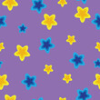 © Oxana Kopyrina - pattern, on a purple background yellow and blue stars, vector illustration,