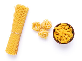 Poster - Pasta collection food isolated on white background. Raw pasta italian food