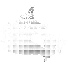 Map Of Canada. Silhouette Of Canada Country Map. Halftone Dots Vector Illustration.