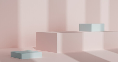 Wall Mural - 3D Minimal Design pink and cyan square cube podium for product presentation 3d render