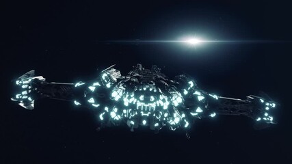 large future spaceship flying away through the stars