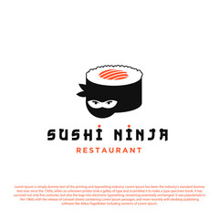 Sushi ninja logo template, Japanese traditional food. Asian sushi restaurant vector illustration logo