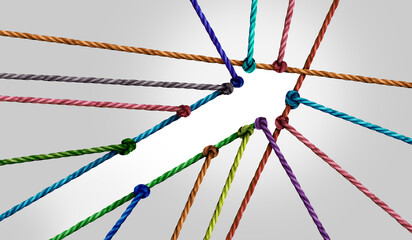 success business arrow connection as diverse ropes united together to form a shape of positive diver