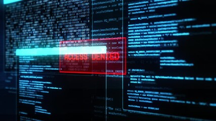 Cybercrime technology hacking of computer system virus cyber attack Loop Animation. hackers on the Internet. Cyber attack. computer screen program code warning of a detected malware script program.