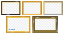 Set Of Realistic Gold Frame Template Isolated Or Gold Wood Frame Retro Style Or Vintage Gold Photo Frame Mock Up. Eps Vector