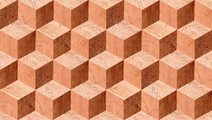 Sticker - Natural horizontal wooden background with cube 3d effect