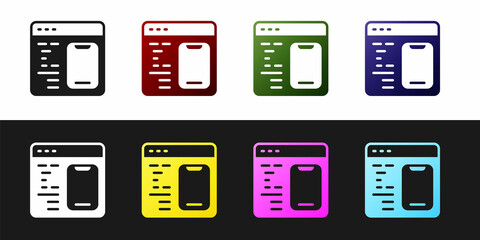 Set Software, web developer programming code icon isolated on black and white background. Javascript computer script random parts of program code. Vector