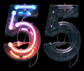 Sticker - Ultra neon font. Turn off and on. Number 5. 