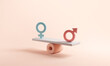 canvas print picture - Gender equality concept. Male and female symbol on the scales with balance on blue background. minimal style, 3d render.