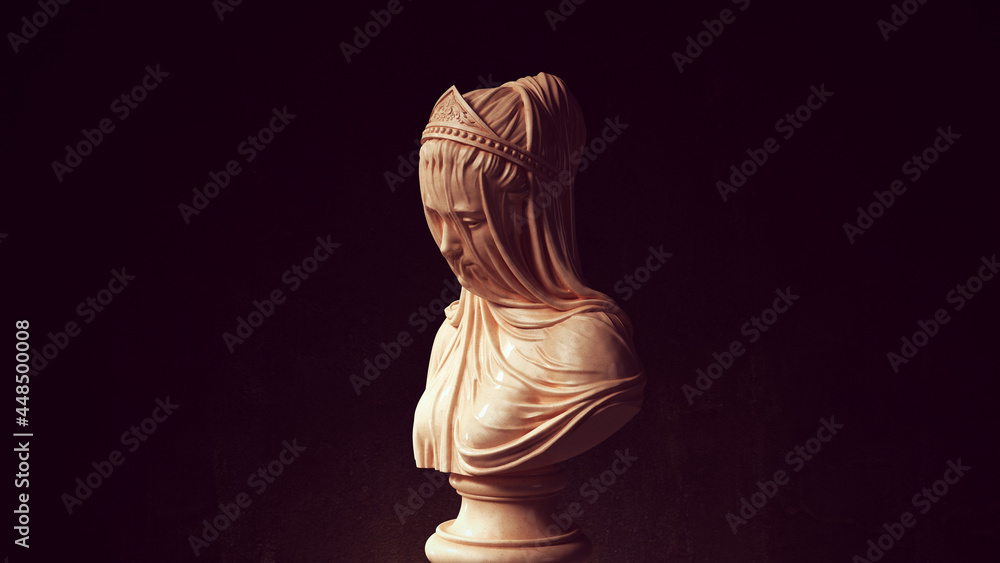 Drapery Sculpture Art Woman Ancient Head Fabric Statue Religion Symbol 3d illustration render - obrazy, fototapety, plakaty 