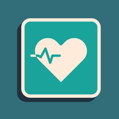 Poster - Green Heart rate icon isolated on green background. Heartbeat sign. Heart pulse icon. Cardiogram icon. Long shadow style. Vector