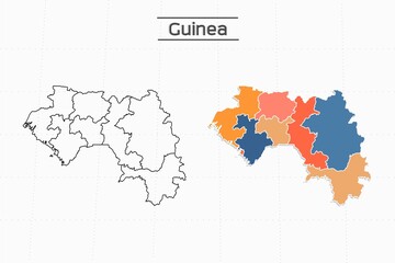 Guinea map city vector divided by colorful outline simplicity style. Have 2 versions, black thin line version and colorful version. Both map were on the white background.