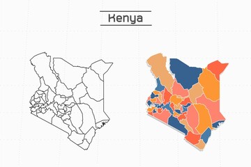 Wall Mural - Kenya map city vector divided by colorful outline simplicity style. Have 2 versions, black thin line version and colorful version. Both map were on the white background.