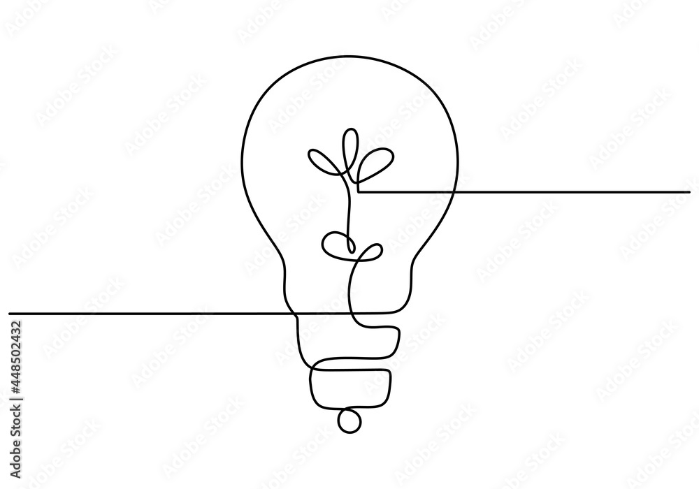 Continuous one line drawing of electric light bulb isolated on white ...