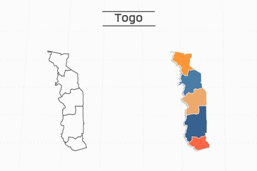 Wall Mural - Togo map city vector divided by colorful outline simplicity style. Have 2 versions, black thin line version and colorful version. Both map were on the white background.