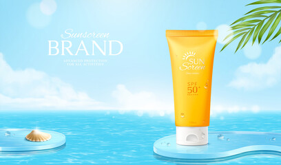 3d summer sunscreen tube ad banner