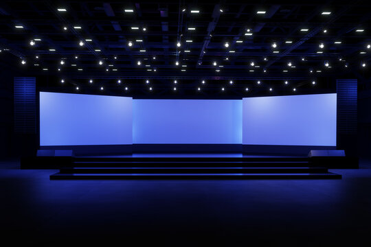 empty stage design for mockup and corporate identity,display.platform elements in hall.blank screen 