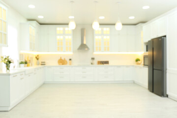 Sticker - Blurred view of modern kitchen interior with stylish furniture