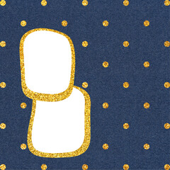 Indigo blue denim page with glitter polka dots and golden frame for 2 photos. Classic and universal scrap- booking graphics