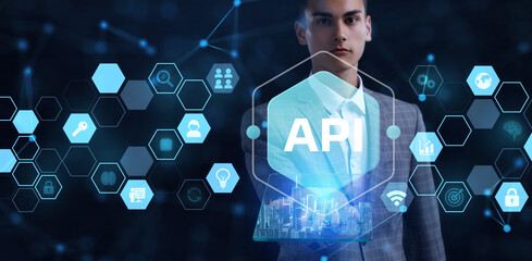 API - Application Programming Interface. Software development tool. Business, modern technology, internet and networking concept