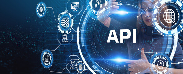 API - Application Programming Interface. Software development tool. Business, modern technology, internet and networking concept