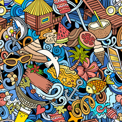  Cartoon doodles Summer Beach seamless pattern.
