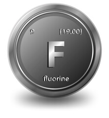Wall Mural - Fluorine chemical element. Chemical symbol with atomic number and atomic mass.