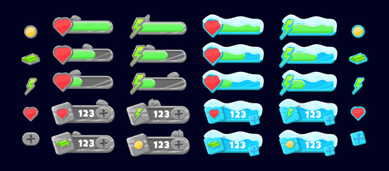 Wall Mural - collection set of stone and snow ice additional panel and progress indicator bar