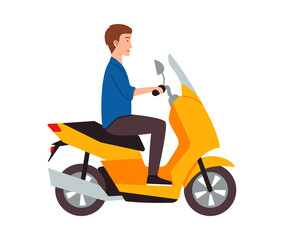 Sticker - Male motorcyclist riding on yellow motorbike a vector illustration.