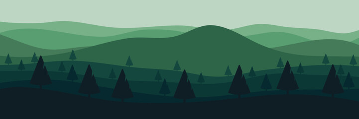 mountain flat design in green color scheme vector illustration good for web banner, background, backdrop, wallpaper, design template, and tourism design