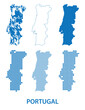 map of Portugal - vector set of silhouettes in different patterns