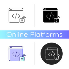 Poster - Open source code platforms icon. Permission modifying and enhancing code freely. Open development process. Promoting collaboration. Linear black and RGB color styles. Isolated vector illustrations