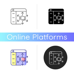 Sticker - Content distribution platforms icon. Promoting resources to online audiences. Markets and channels. Increasing traffic to websites. Linear black and RGB color styles. Isolated vector illustrations