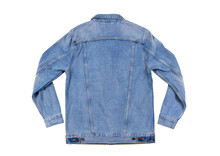 Back View - Blue Jeans Jacket Isolated On White Background, Denim Jacket Close Up,