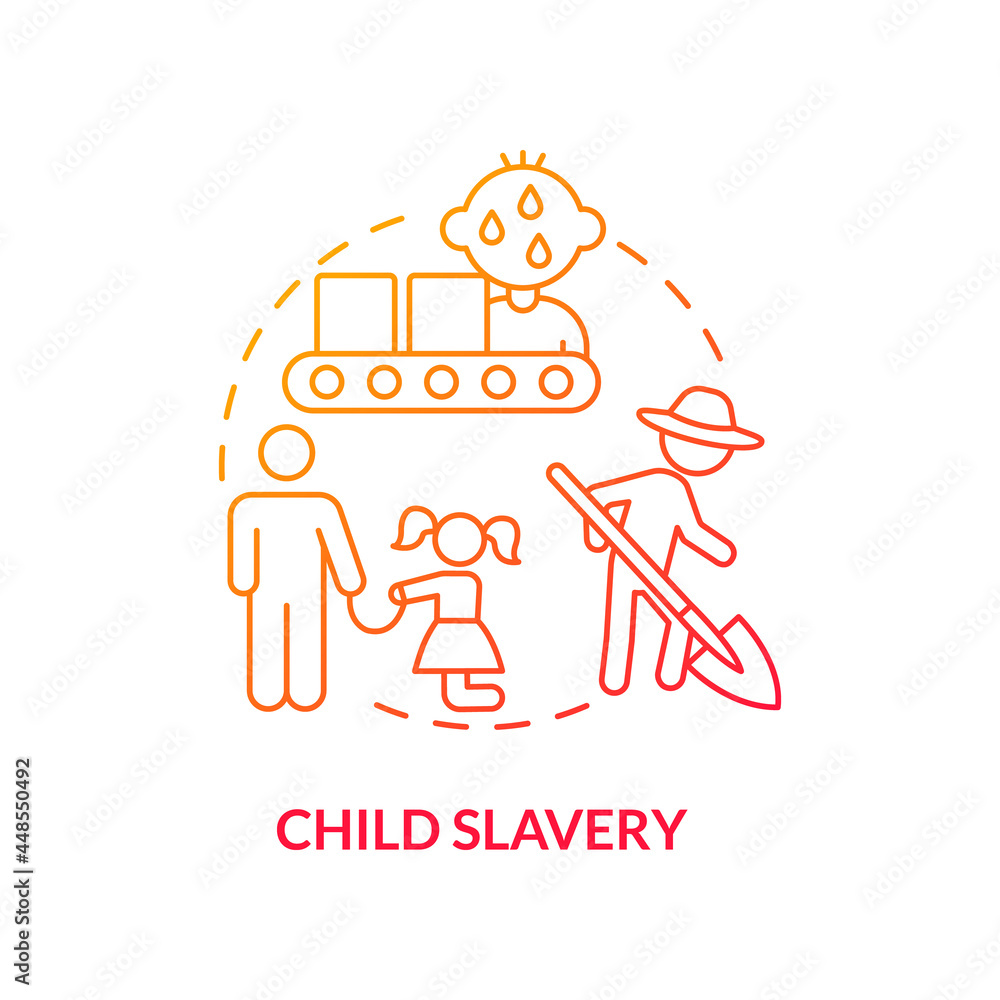 Child slavery red concept icon. Child hard labour abstract idea thin ...