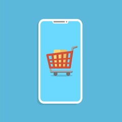 Wall Mural - shopping online concept with smartphone and cart. stock