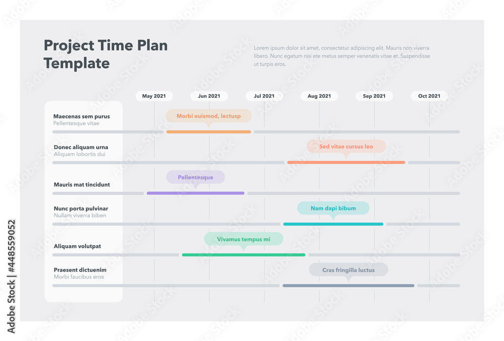 Modern project time plan business template with six project tasks in ...