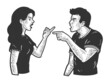 © Oleksandr Pokusai - quarrel argument in couple man and woman sketch engraving vector illustration. T-shirt apparel print design. Scratch board imitation. Black and white hand drawn image.