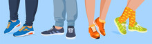 Collection Human Legs In Sneakers Vector Flat Illustration Man And Woman Feet Wearing Sport Footwear