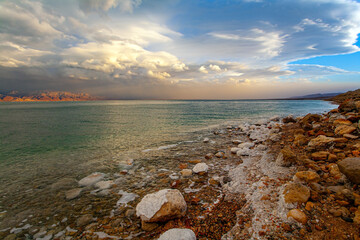 Wall Mural - The Dead Sea, sunset. Israeli coast