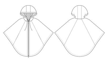 Fashion technical drawing of cape with a hood