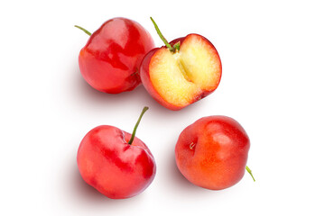 Poster -  red acerola cherry fruit  isolated on white