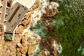 Canvas Print - Amazing aerial view of Bondi Beach landscape in Sydney, Australia. Drone viewpoint on a sunny morning